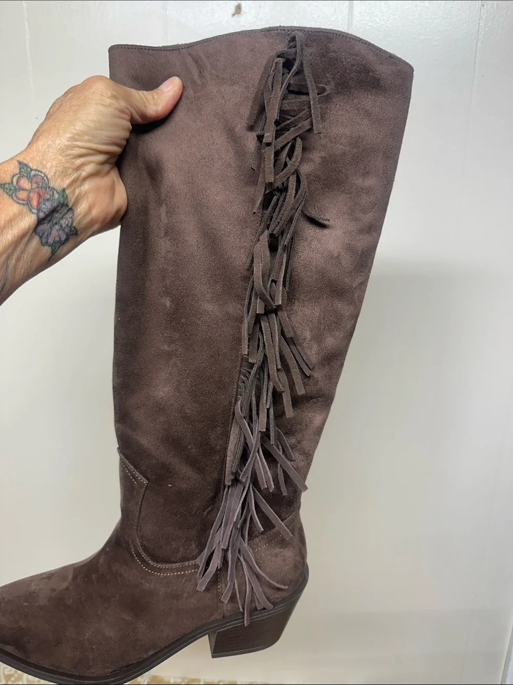 Universal Thread Dark Brown Suede like Over-the-Knee Boots with Side Zip&Fringe